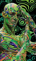 there is a woman that has green hair and a body paint