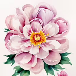 a painting of flowers is in color and black and white,a picture of a large pink flower with lots of green leaves