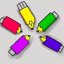 a drawing of a rainbow colored pencil set in four pieces,colored pencils pointed into each other in a circle,a multicolored pencil set on top of each other,the color pencils are arranged in a circle,colored pencils arranged in a circle on white background