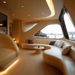 a modern couch inside of a very big room