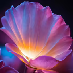 a large flower with pink petals on a dark background