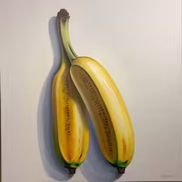 two bananas painted on white with a green border