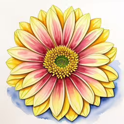 a watercolor sketch of a flower that is drawn in colored pencils