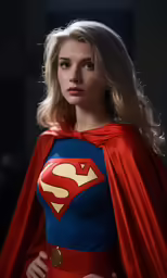a female superman woman in the dark with the cloak up