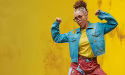 an image of a woman with glasses on that is standing up