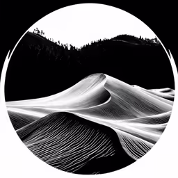 a white circle with an image of some hills