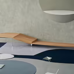 the modern furniture is sitting in a spacious room
