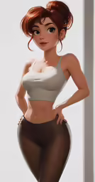 a very attractive looking woman in tight pants and bra