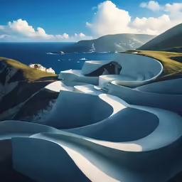 an image of some hills and some ocean