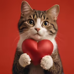 a cat with a heart shape in his paws