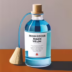 a bottle of alcohol next to a brush