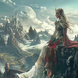 an artist is sitting on a mountain overlooking the land,a woman sitting on top of a hill next to an airplane