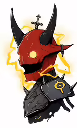 a demon helmet with horns and swords