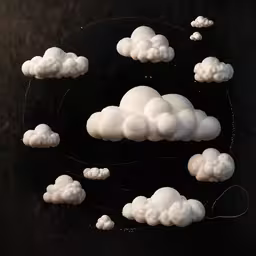 a collection of clouds in the air over a black surface,clouds in the air, some being raining