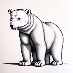 an illustration of a polar bear on white paper,a white polar bear standing in a drawing