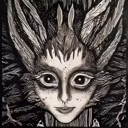 the artwork is black and white, with an image of a young girl in the middle of the frame