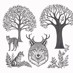 a picture of some animals and trees
