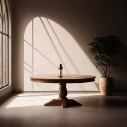 an image of a small wooden table on the floor