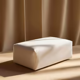 a white rectangular object sits on a tan surface