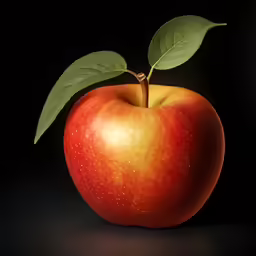 an apple is seen with the leaf on the top