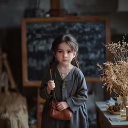 a little girl is holding an umbrella in her house