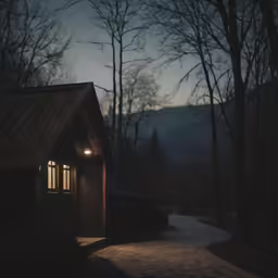 the house is lit up at night in the dark