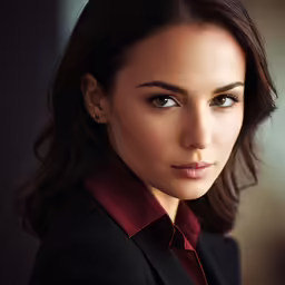a woman with short hair and dark clothes