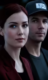 an image of two people wearing baseball caps