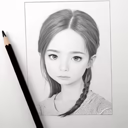 a pencil drawing of a young girl with braids