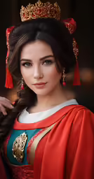 a close up of a woman wearing a tiara