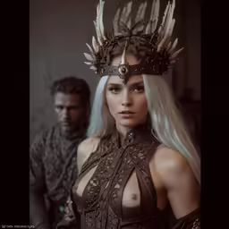 a young lady with white hair and horns wearing a costume