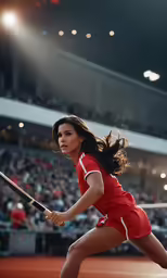 a woman running with a tennis racquet in her hand