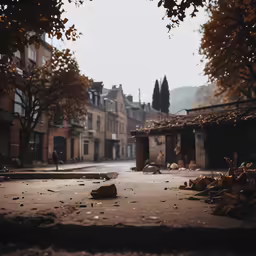 the road that leads to the street houses