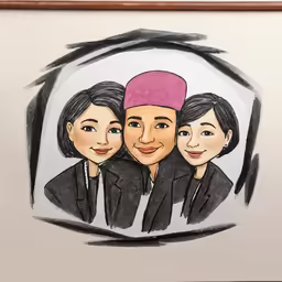 three people are shown inside the shape of a mirror