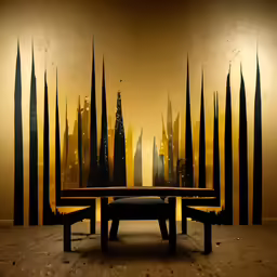 a large city painted on the back of a wall