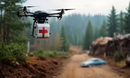 a red cross cross on the side of a dirt road