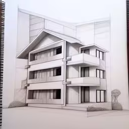 this is a drawing of an architecture project with buildings,a drawing of an architectural model for a house