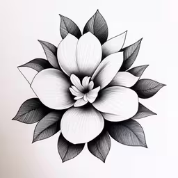 a drawing of a flower with leaves