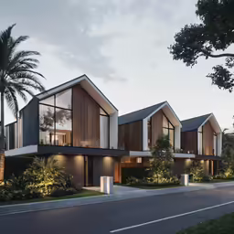 a 3d rendering of a three story modern residence