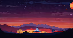 the poster for a show is being filmed on his iphone,a painting of a carousel at night in a landscape