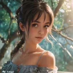 a young woman in an off shoulder dress with braid hairs