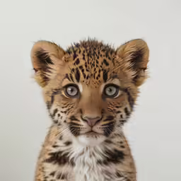 a baby leopard staring at the camera
