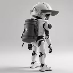 a robot with a small barrel carrying something