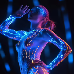 a woman dressed in body paint at an event