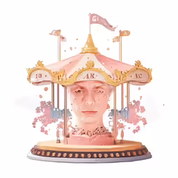 a colorfully painted portrait of a woman on a merry go round