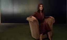 a woman in a dress sitting on a chair