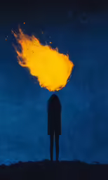 a person standing in front of a yellow fire