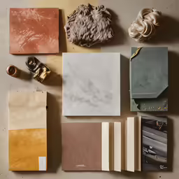 an assortment of different colored papers sitting on top of each other