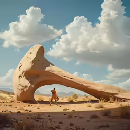 a person standing by an interesting rock formation