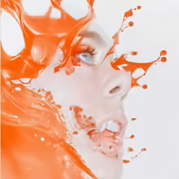 a woman with orange streaks and water around her face